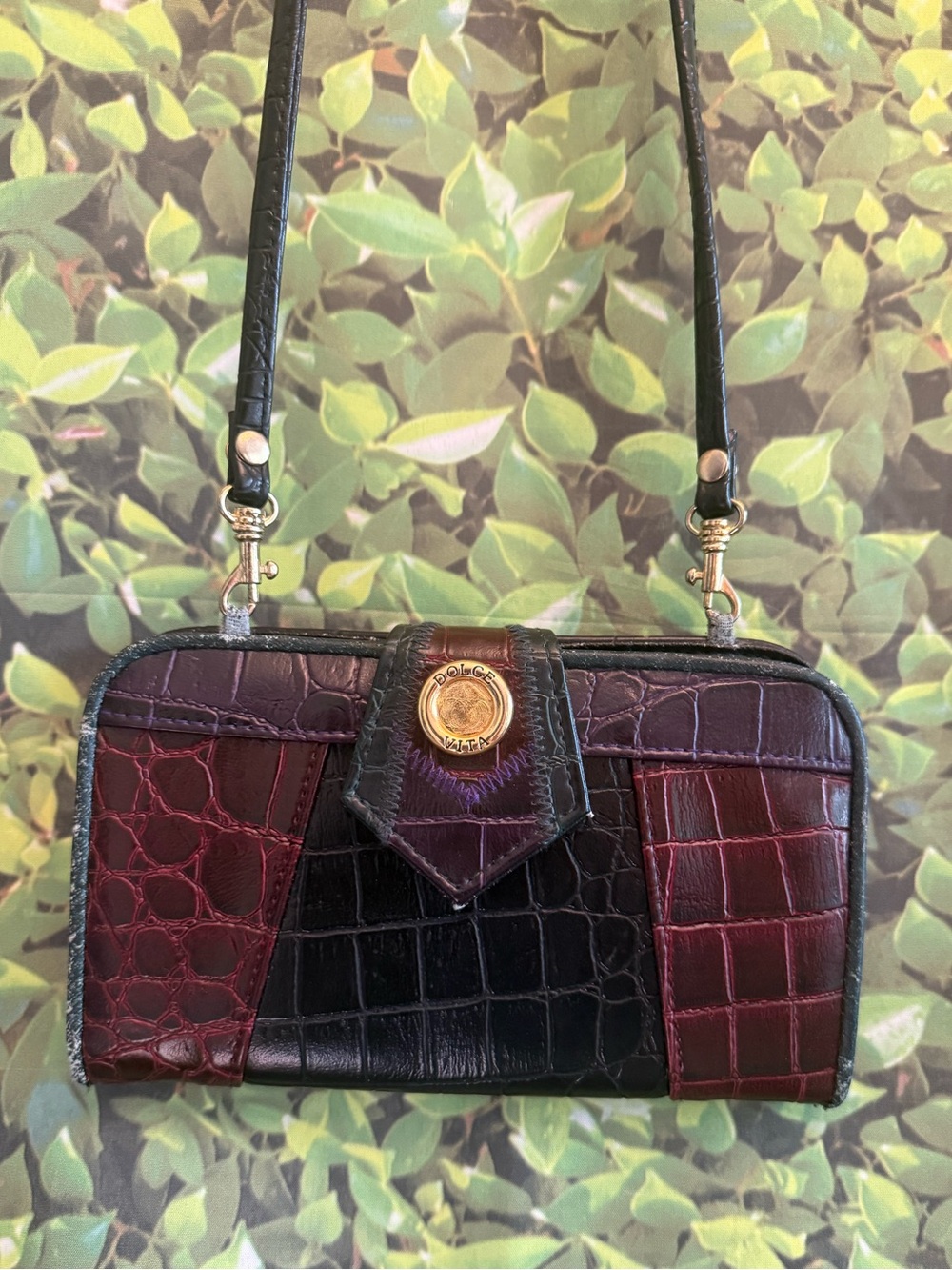 VINTAGE 80s Dolce Vita Multi-Colored Croc-Embossed Crossbody Bag